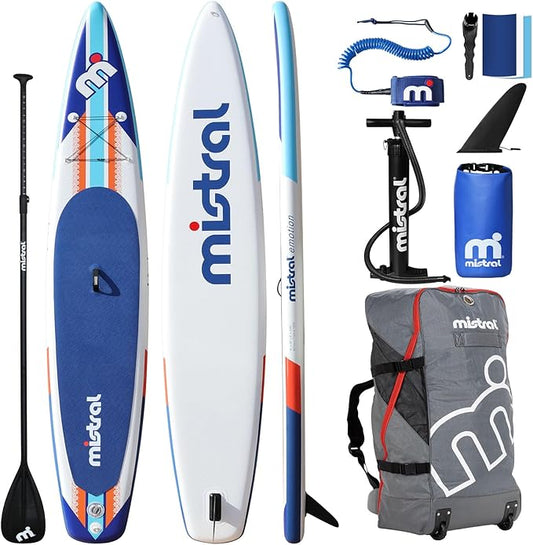 Mistral Stand Up Inflatable Paddle Board Racing & Touring Board 13'2"/ 14' Race Board, Backpack with Wheels, Durable ISUP for Youth & Adult, w/Premium SUP Accessories-StrideForce Fitness