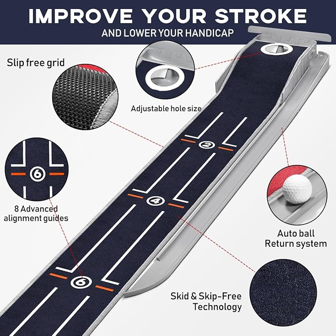 Mini Golf Putting Mat - Indoor/Outdoor with Ball Return Alignment Guide & Durable Velvet Crystal Mat Golf Accessories for Men Enjoy Speedy Wrinkle-Resistant Putting Fun-StrideForce Fitness