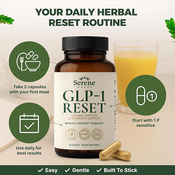 GLP-1 Supplement for Women & Men - Hunger & Metabolism Support with Berberine, InnoSlim, Actiponin - Natural GLP1 Booster to Support Appetite, Digestion & Gut Health - Vegan - 60 Capsules-StrideForce Fitness