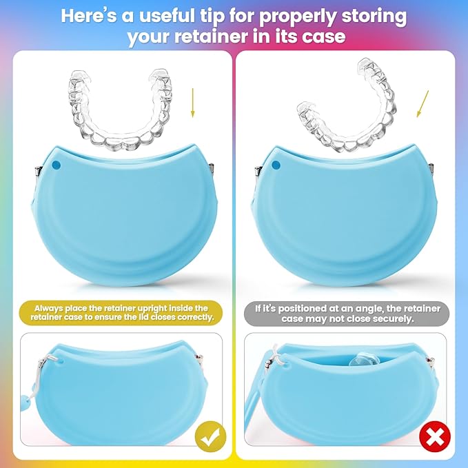 RAZOKO Silicone Retainer Case with 3 Lanyard Cute Aligner Case Vent Holes Night Mouth Guard Case Retainer Holder for Girl Women Kids Men for Travel (Blue)