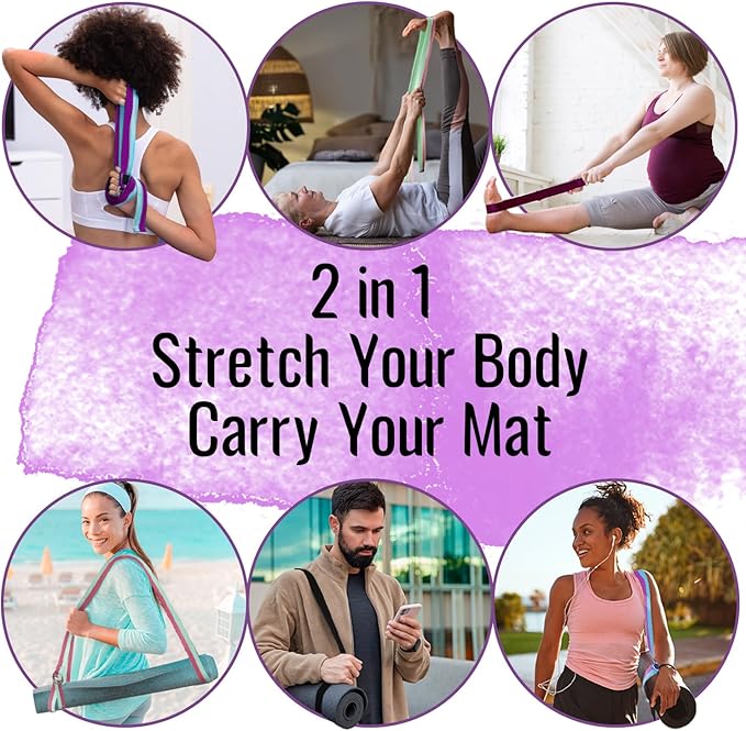 TECEUM Yoga Strap & Mat Strap – 2 IN 1 – Cotton – 6 ft 8 ft 10 ft (30+ colors) – Adjustable Non-Slip Belt for Yoga, Pilates, Stretching, Physical Therapy, Fitness & Home Workout – For Carrying Mats-StrideForce Fitness