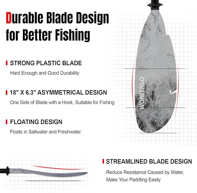 Angler Kayak Paddles Aluminum Paddle with Plastic Blades and Paddle Leash, Floating Adjustable Fishing Kayak Oars, 3 Piece, 230-250cm/90-98 inch-StrideForce Fitness