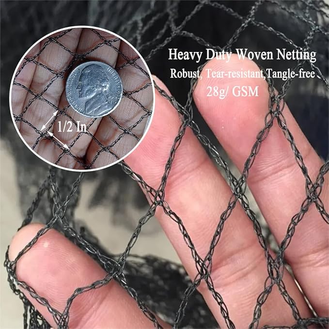 Bird Netting 15x15 Ft, 1/2In Mesh Heavy Duty Garden Netting Pest Barrier for Plants, Fruit Trees, Vegetables, Extra Strong Woven Mesh Netting, Animal Fencing Against Birds, Deer, Poultry-StrideForce Fitness