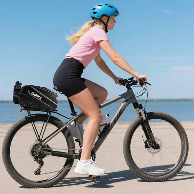 Bicycle Back Seat Bag, Double Layer Waterproof, Zipper, Bicycle Trunk Bag, 9.6L Capacity Waterproof Back Seat Carrier Cargo Bag with Straps and Rain Cover for Cycling-StrideForce Fitness