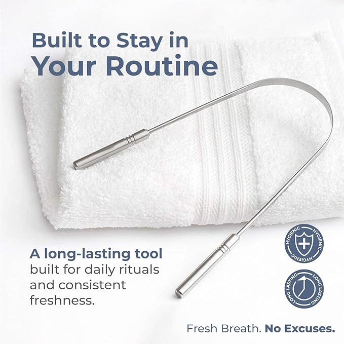 Dr. White’s Precision Tongue Care™ Collection – Dual Grip Tongue Cleaner, Premium 304 Medical-Grade Stainless Steel Tool for Enhanced Control & Daily Oral Care
