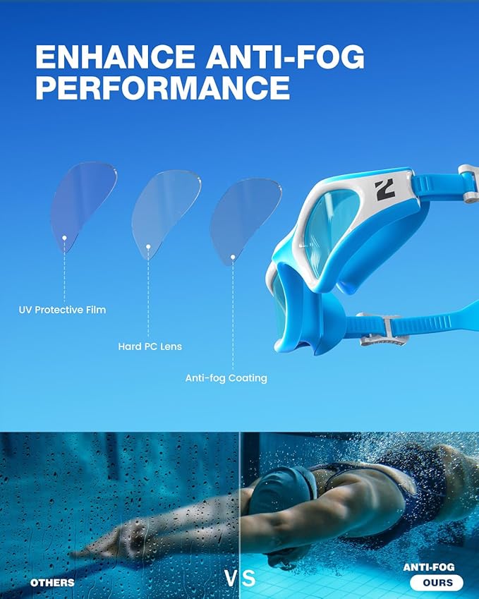 ZIONOR G1 Lite Swim Goggles with Swim Cap Comfortable Anti-fog Swimming Goggles Cap Set for Adult Men Women-StrideForce Fitness