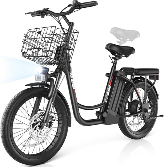 Caroma Electric Scooter with Seat, 48V Removable Battery E-Bike, Up to 30Miles&20MPH, 500/800/1200W Motor, 20" Fat Tire Adult Electric Bicycles for Commuting with Basket-StrideForce Fitness