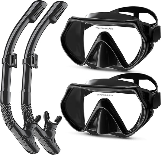 Snorkeling Gear, Dry Snorkel Set180° Panoramic Wide View,Anti-Fog Scuba Diving Mask, Professional Snorkeling Gear for Free Breathing, Swimming, Diving-StrideForce Fitness
