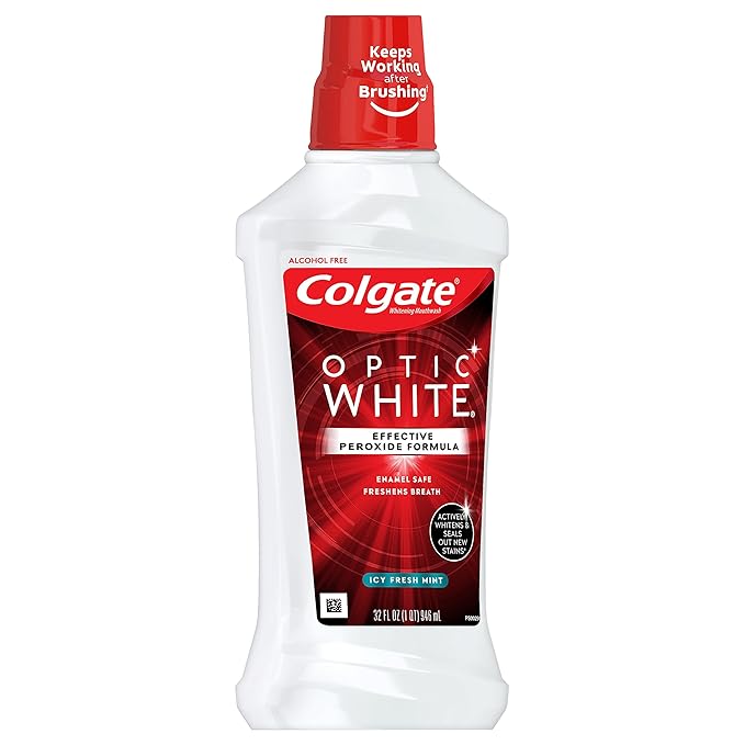 Colgate Optic White Whitening Mouthwash, Fresh Mint - 946ml, 32 Fluid Ounce (Pack of 6)