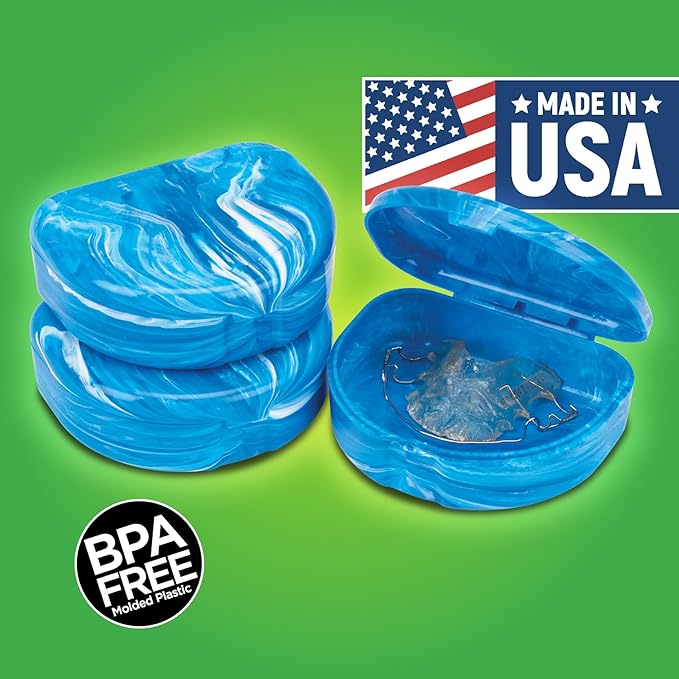 Practicon Marble Retainer Cases, Orthodontic Aligner Case, Mouth Guard Holder (3 Pack) (Blue)