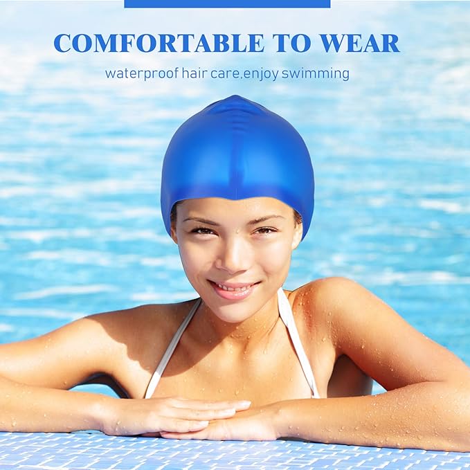 Syhood 6 Pieces Unisex Adult Silicone Swim Cap Waterproof Swimming Hat Non Slip Pool Hat Elastic Silicone Cap for Long and Short Hair-StrideForce Fitness