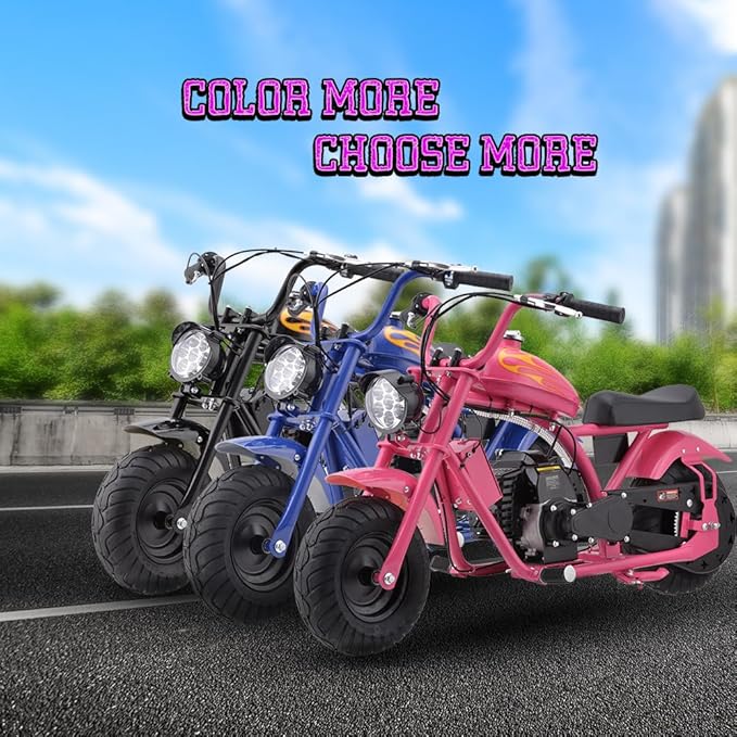 Gas Mini Chopper Bike, DB004 Model 49.4 CC 2-Stroke Dirt Bike with Big Headlight, Premium Tire, Metal Frame, Disc Brakes, Max Load 165Lbs, Up to 20Mph, EPA Approved-StrideForce Fitness