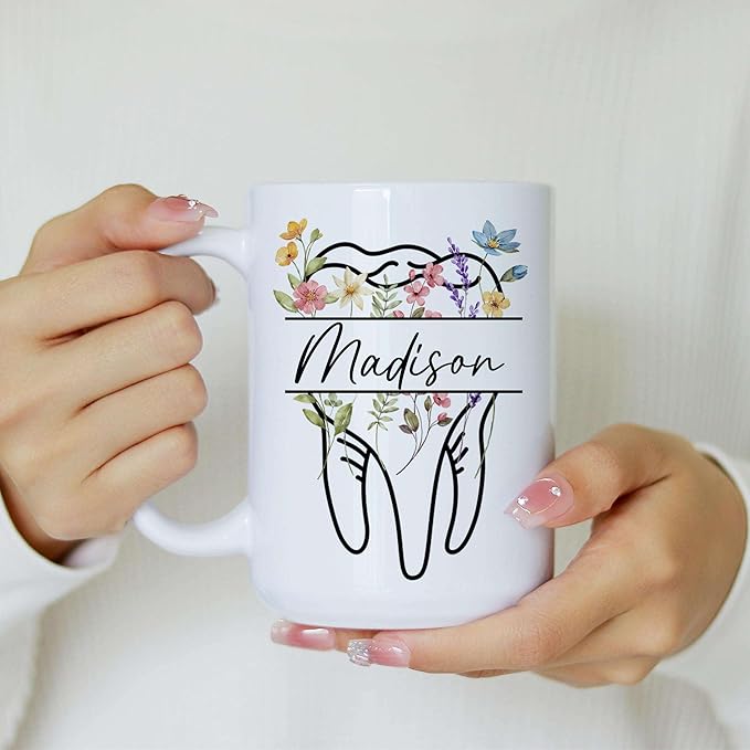 Personalized Floral Dentist Dental Hygiene Mug - Dental Assistant Mug - Dental Nurse Orthodontics Graduation Gift - Dentist Custom Name 11Oz 15Oz (DENTAL-M2)