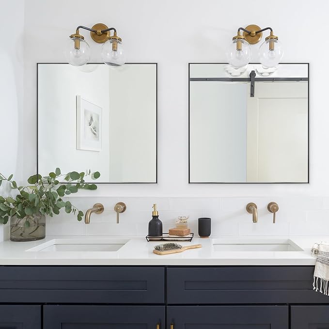 28x28 Inch Black Bathroom Mirror for Wall, Aluminum Frame Rectangle Rectangular Vanity Mirror, Modern Large for Bedroom, Living Room, Horizontal or Vertical-StrideForce Fitness