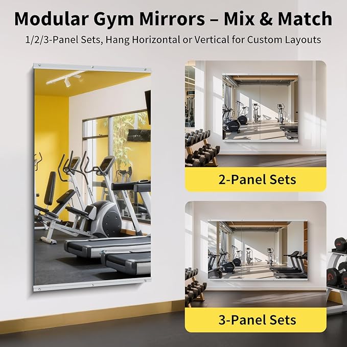 Home Gym Mirror - 55x30 Inch, 2PCS Frameless Tempered Glass Full Body Mirror for Wall Mount - Ideal for Yoga, Workout, Bedroom, Dance Studio (Silver)-StrideForce Fitness