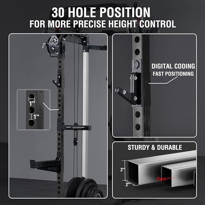 Mikolo Power Cage, 2000LB Power Rack with Independent Dual Pulley System, Multi-Function Home Gym Workout Machine for Cable Crossover-StrideForce Fitness