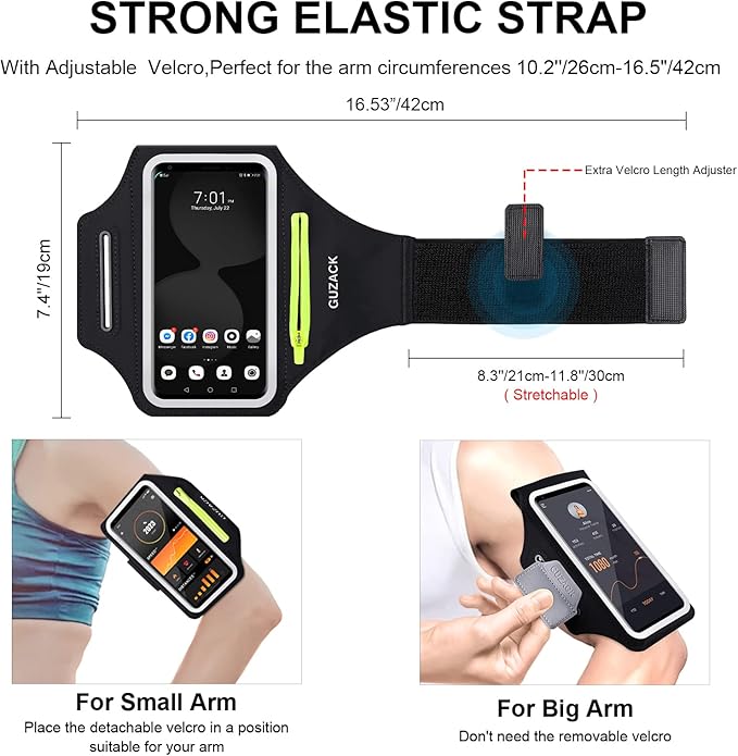 GUZACK Running Armband for iPhone 16 Pro 15 14 13 12 11 Pro Max/Plus/XR/XS, Galaxy S25/S24/S23/S22, with Card Slot & Key Pockets, Sports Arm Bands Cell Phone Holder Fit Up to 6.9 Inches Phone-StrideForce Fitness