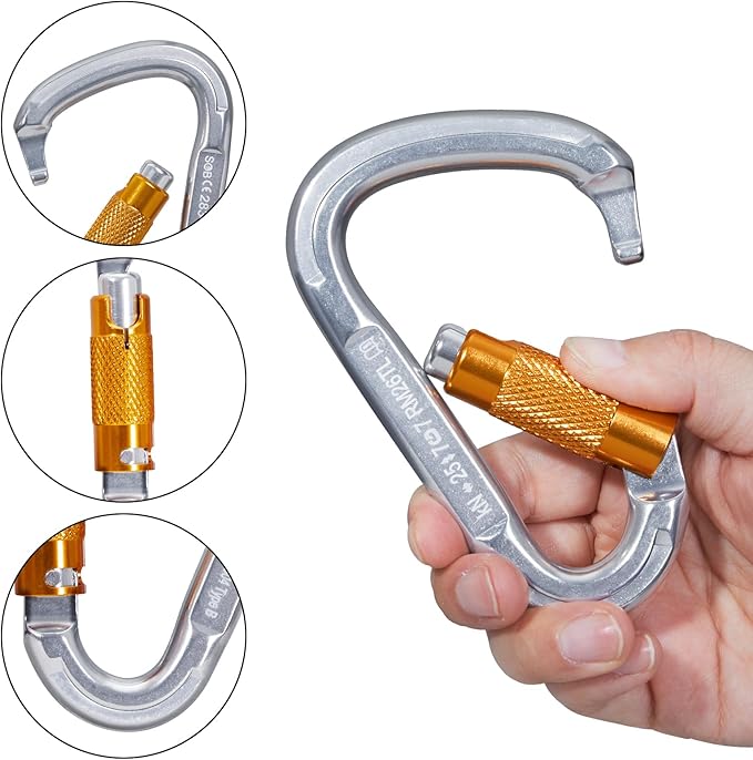 Auto Locking Rock Climbing Carabiner Clips, Heavy Duty Asymmetrical Carabiner Connector Used for Rappelling Rescue Outdoor Climbing, Mountaineer, Hammock, Camping-StrideForce Fitness