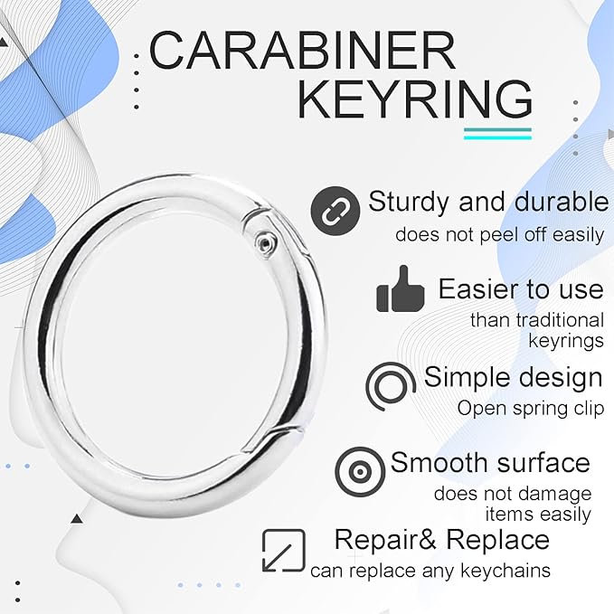 10Pack 1 Inch Metal Spring O Rings Clip Keychain, Round Carabiner Clips Keyrings Snap Hook Buckle, Purse Shoulder Bag Chain Rings Clip Replacement Paracord Keychain Lanyard Leather DIY Crafts (Silver)-StrideForce Fitness