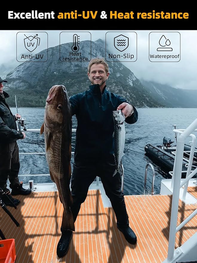 FOCEAN Boat Flooring EVA Foam Boat Decking Faux Teak Marine Flooring Boat Mat Boat Carpet Sheet for Motorboat RV Yacht Kayak Surfboard, 94.5"x 47.2"/35.4"/23.6"/15.7"-StrideForce Fitness