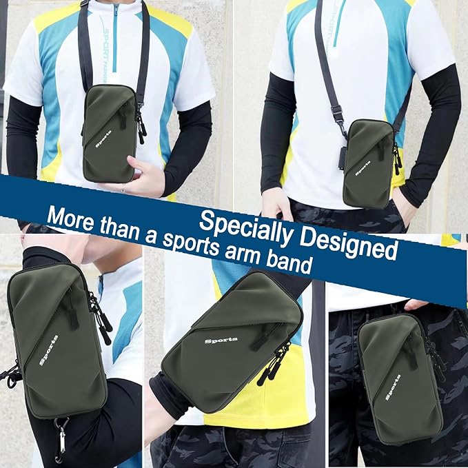 Phone Holder Arm Bands, Small Crossbody Shoulder Holsters Bag with Arm Band, Fits iPhone and All Cell Phones, Use for Running, Walking, Hiking & Biking (Plus Size Army Green)-StrideForce Fitness