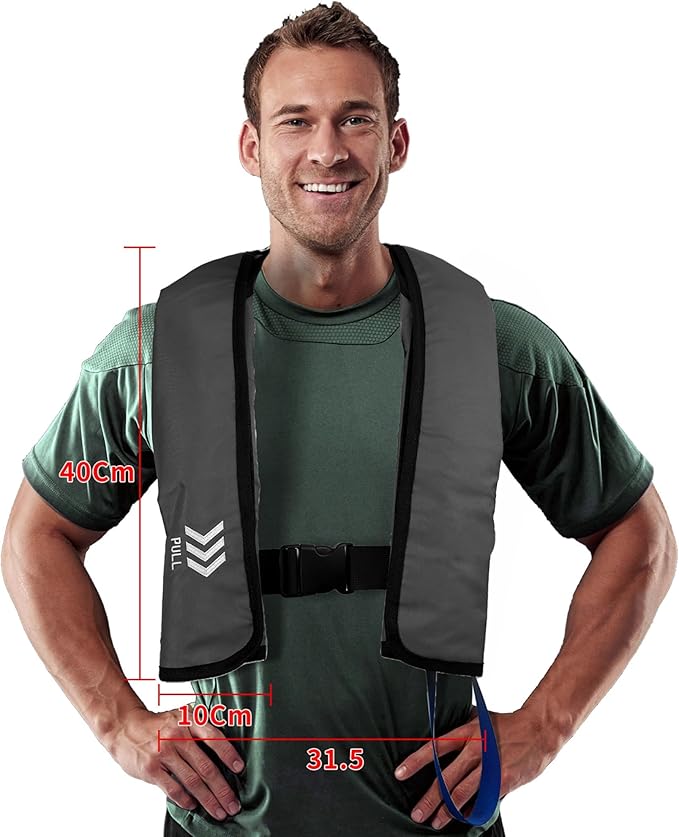 Manual Inflatable Life Jacket|Life Vest for Adults|PFD Low Profile|Supports up to 330 lbs(YSH700)-StrideForce Fitness