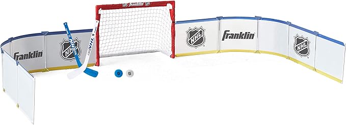 Franklin Sports Mini Hockey Rink Set - Half Rink Knee Hockey Goal, Mini Sticks, and Ball Set - Indoor Mini Hockey Rink - Official NHL Licensed White-StrideForce Fitness