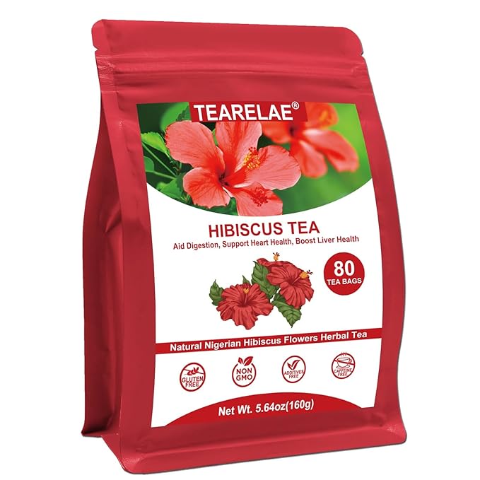 TEARELAE - Hibiscus Tea Bags - 2g x 80 Count - 100% Pure Hibiscus Flowers - Country of Origin Nigeria - Non-GMO - Caffeine-free - Aid Digestion & Support Heart Health-StrideForce Fitness
