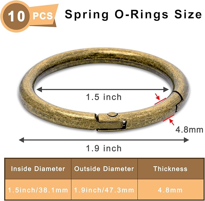 10Pack 1-1/2" Large Round Carabiner Clips, Metal Spring O Rings for Organizer Key Rings, Paracord Keychain Lanyard, Pet Chains, Purse Hardware, Key Snap Hooks DIY Accessory (Bronze)-StrideForce Fitness