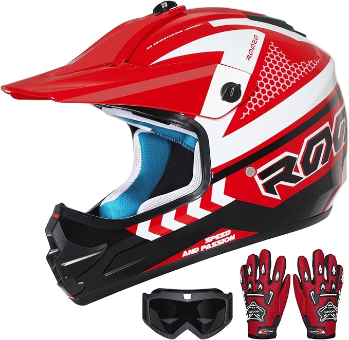 Youth Dirt Bike Helmet DOT Certified - Full Face Motorcycle Helmet for Off-Road, ATV, Street Riding, Includes Adjustable Goggles & Protective Gloves-StrideForce Fitness
