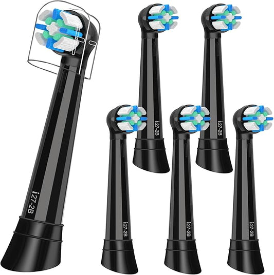6 Pcs IO Replacement Heads Compatible with Oral B IO 2/3/4/5/6/7/8/9/10/Deep Clean Electric Toothbrush, Medium Bristles Brush Heads Compatible with Oral B IO for Effective Plaque Removal (Black)