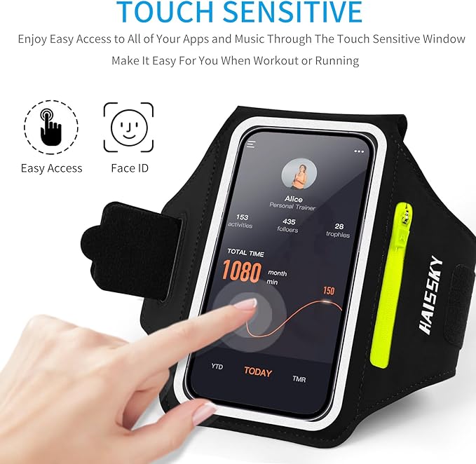 Cell Phone Running Armband with Zipper Pocket Armband Case Running Holder for iPhone 16 Pro Max/15/14 Pro Max/13/12 /11 Pro Max/XS/XR,Galaxy S20 S10,Sweatproof Arm Band with Card/Key Bag-StrideForce Fitness