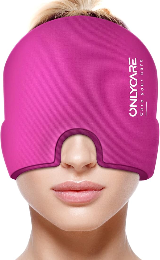 ONLYCARE Migraine Relief Cap, Upgraded Odorless Migraine Ice Head Wrap, Headache Relief Hat for Migraine, Hot Pink-StrideForce Fitness