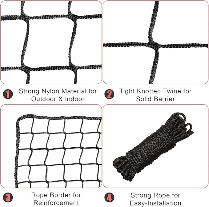 Storgem Baseball Softball Backstop Nets, Sports Netting, Sports Barrier Netting, Heavy Duty Sports Nets Netting Knotless for Playing Field, Backyard or Garage-StrideForce Fitness