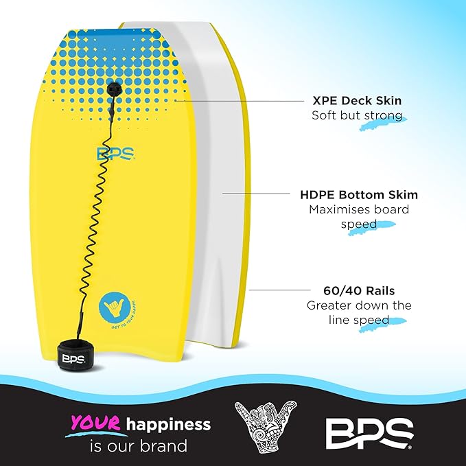BPS New Zealand ‘Shaka’ Body Board for All Wave Conditions - Lightweight with EPS Core, HDPE Slick Bottom, Body Boards for Beach with Wrist Leash and Plug for Kids and Adults - All Skill Levels-StrideForce Fitness