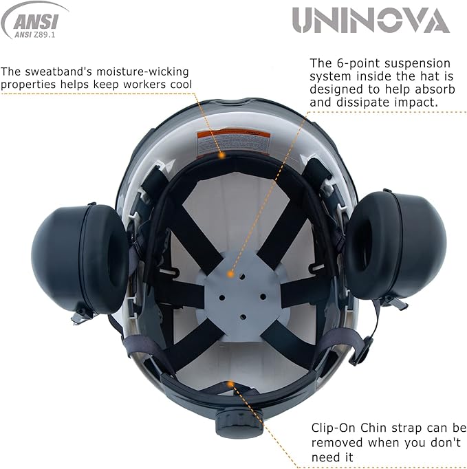 UNINOVA Arborist Helmet Forestry Helmet Chainsaw Helmet with Visor and Earmuffs,OSHA Safety Hard Hat Helmet for Logging Trimming Mowing Climbing Tree Service Garden Work-StrideForce Fitness