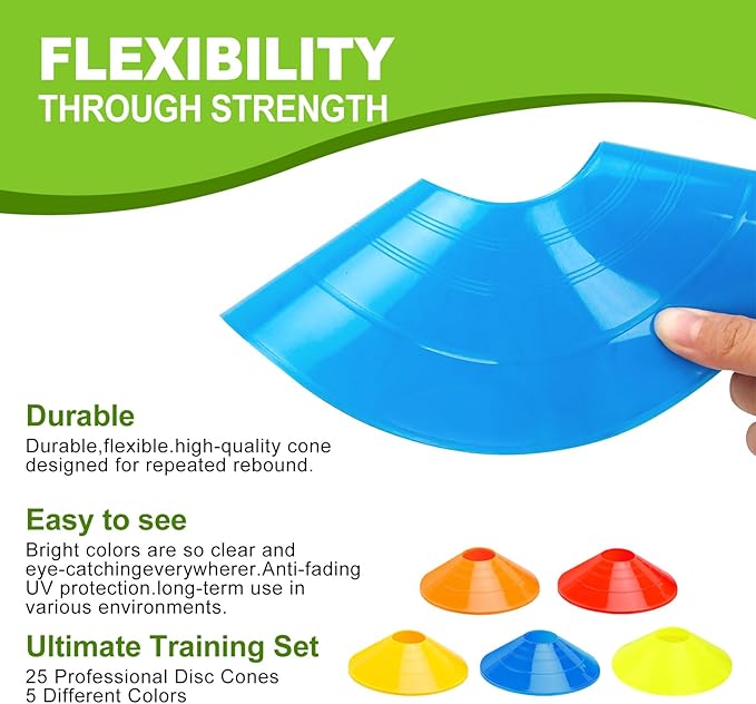 Ashsajkd(Set of 25/50/100 - Agility Soccer Cones with Carry Bag and for ， Football Cones for TrainingFootball, Basketball, Coaching, Agility Cones for Indoor and Outdoor Games-StrideForce Fitness