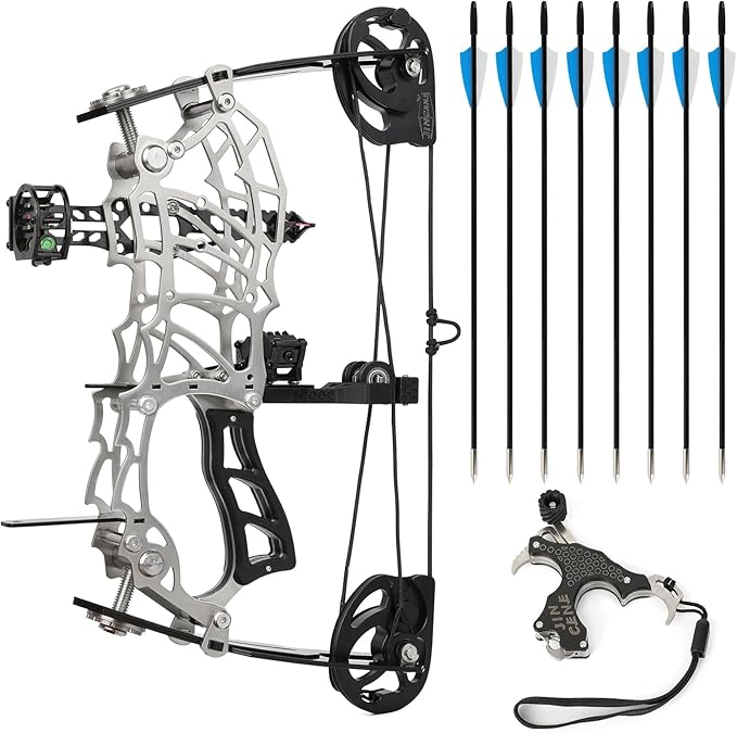 Short Axle Compound Bow Hunting Package Adjustable Draw Weight 15-32 Lbs No Bow Press Needed Includes 8 Carbon Arrows, Wrist Release & Sight Left/Right Hand (Short Shaft Type 1)-StrideForce Fitness