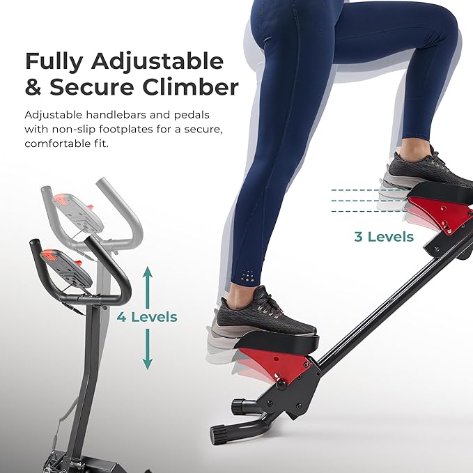 Sunny Health & Fitness Stair Stepper w/Handlebar, Extended Step Range Climber Machine for Legs, Core and Glute Workouts, Connection with Free SunnyFit App-StrideForce Fitness