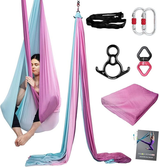 PRIOR FITNESS Aerial Silks Kit Colorful 9/15/20 Yards 40D Nylon Fabric Hammock Set With Hardware & Guide for All Levels Of Aerial Yoga Practice and Acrobatic Flying For Adults Aerial silk-StrideForce Fitness