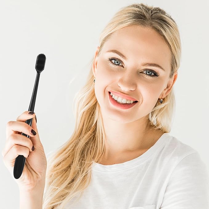 Soft Bristle Toothbrushes for Adults 4pcs Manual Small Travel Toothbrushes Black Curved Handle Ultra-Fine Bristles for Sensitive Teeth and Gum Care Random Color Random Color