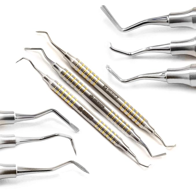 MEDSPO Professional Dental Instruments Osteotome Periotome Luxating Elevator Implant | Orthodontic PDL Teeth | Surgical Root Extraction Spreading (Goldman Fox Knives Gold Set Of 3)