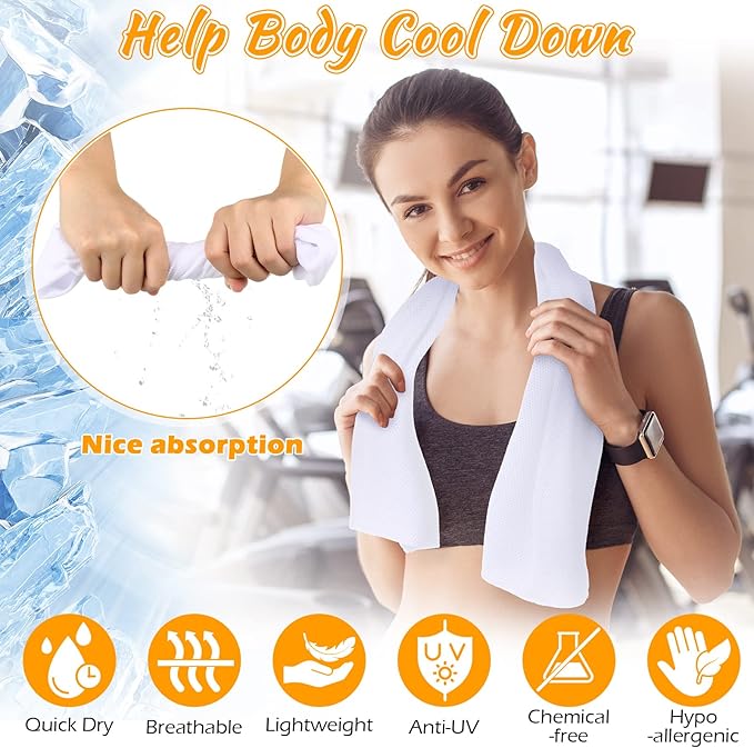 20 Pcs Cooling Towel 40" x 12" Ice Towel for Neck and Face Microfiber Chilly with Bag Breathable Yoga Gym Stay Cool Towels Sweat Rag for Workout Running Camping Pilates Beach Accessories (White)-StrideForce Fitness