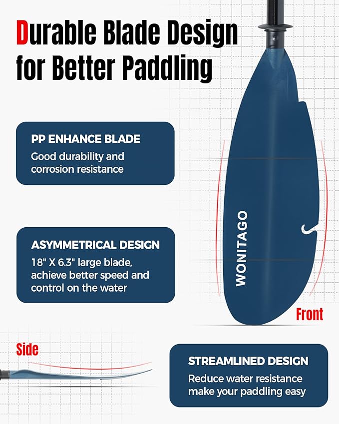 Angler Kayak Paddle with Fiberglass Shaft and Plastic Blade, Floating Adjustable Fihsing Kayak Oar, 220-240 cm/86-94", 240-260 cm/94-102", 260-280 cm/102-110"-StrideForce Fitness