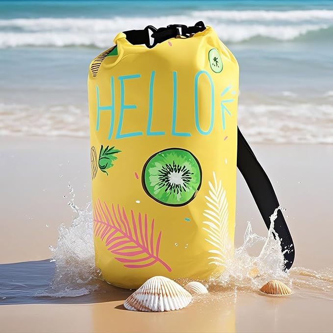 Dry Bag Waterproof,5L Roll Top Backpack Floating Dry Bag for Kayaking Boating Swimming Hiking Camping Outdoor Activities,Yellow Pineapple-StrideForce Fitness