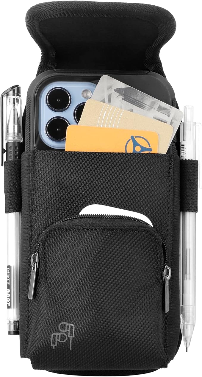 Perilogics Phone Holster with Magnetic Cover, Belt Clip Pouch Fits iPhone 17 Pro Max, 16 Pro Max, 16 Plus and Other Pro Max/Plus Models with Case Installed, with Zipper Storage & Card Pocket-StrideForce Fitness