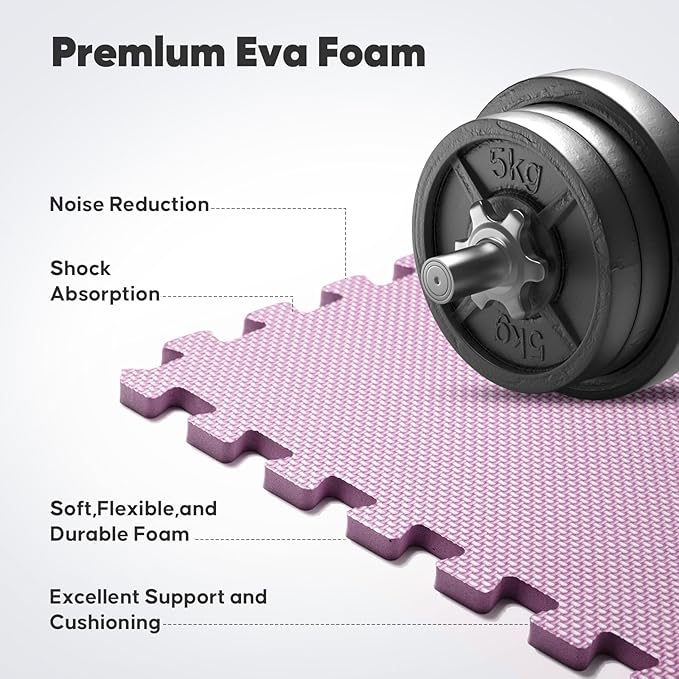 Home Gym Mat, Puzzle Exercise Mat, EVA Interlocking Foam Floor Tiles for Home Workout Equipment and Kids' Play Areas - Blue, 24 in x 24 in x ½ in - (Pink, 32 Pack(128 SQ FT))-StrideForce Fitness