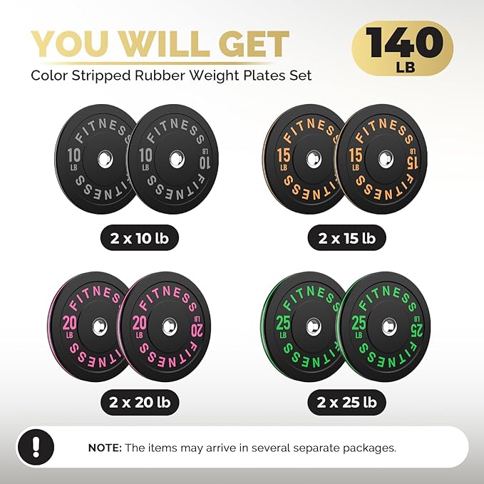 2 Inch Bumper Plates，10-500lbs，Barbell Rubber Olympic Weight Plates Set for Home Gym, Strength Training & Weight Lifting, Multiple Options Colors-StrideForce Fitness