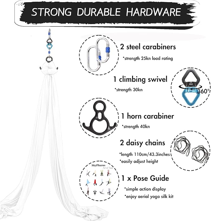 Aerial Silks Yoga Swing Set - 9/11 Yards Aerial Yoga Hammock Kit Anti-Gravity Flying for Fitness, Low/Non Stretch Nylon Tricot Fabric Hardware Included for Dance-StrideForce Fitness
