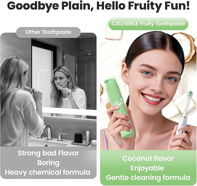 CALLSMILE Fluoride-Free Toothpaste, Easy-Press Pump, 60g - Fruity Flavors, No SLS, Non-Toxic, No Sweeteners, for Adults & Kids, Gentle for Sensitive Teeth, Coconut-Flavored